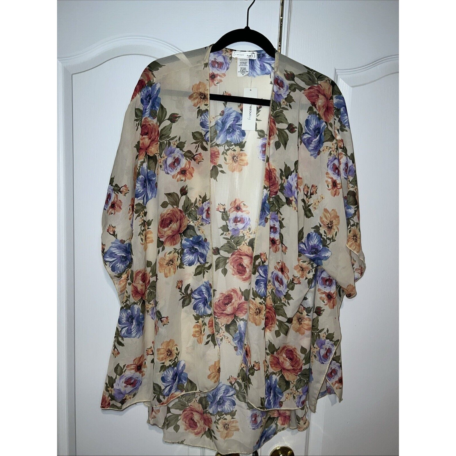 Emory Park Floral Kimono Shrug Open Front Sheer Women Xl Cottage Core Fairy Boho
